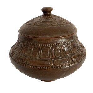 Vintage Mid Century Modern Lidded Bowl With Turtle Shell Inspired Design Signed